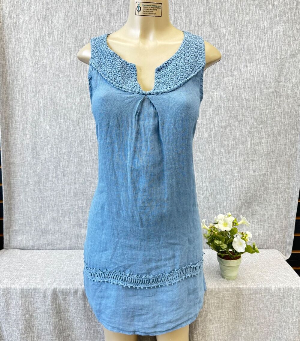 Via Signoria Women 100% Linen Dress Sz S blue Boho Made Italy Coastal Inizio